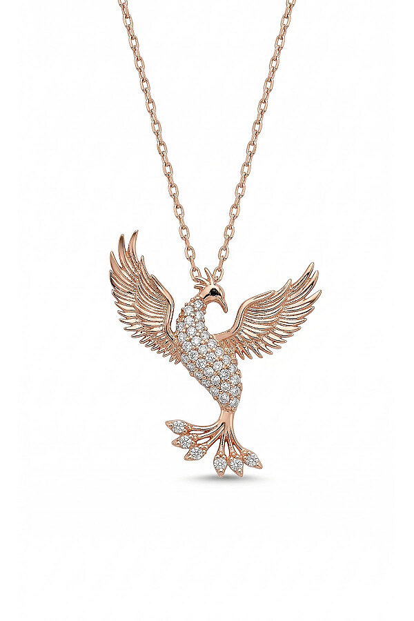 Beyaz Taşlı Anka Kuşu Gümüş Kolye 