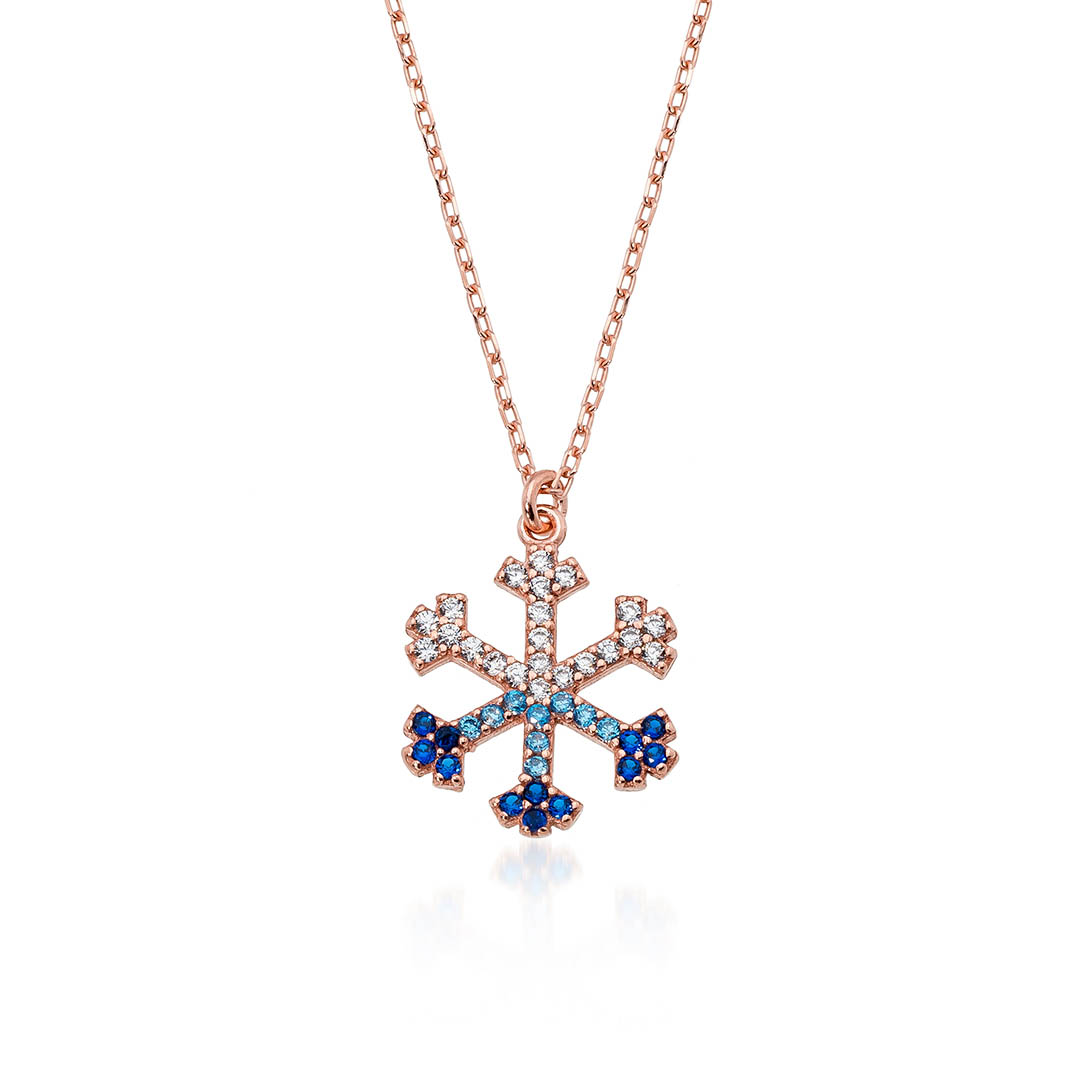 Blue Stone Snowflake Silver Necklace - Thumbnail