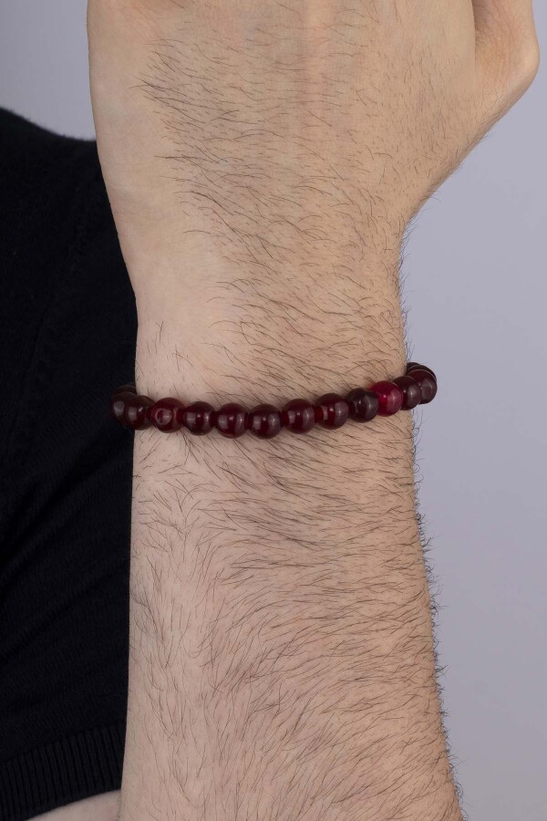 Bordo Renkli Yuvarlak Kesim Ceyt Taşı Erkek Bileklik - 2
