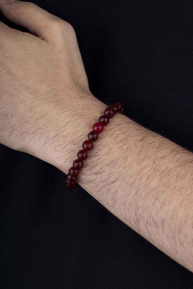 Bordo Renkli Yuvarlak Kesim Ceyt Taşı Erkek Bileklik - 3