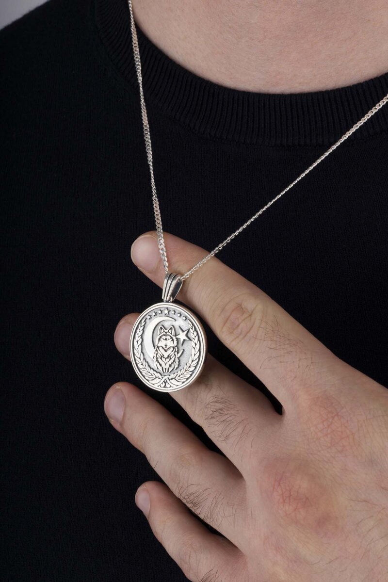 Bozkurt Ve Ay Yıldızlı 925 Ayar Gümüş Kolye - 1