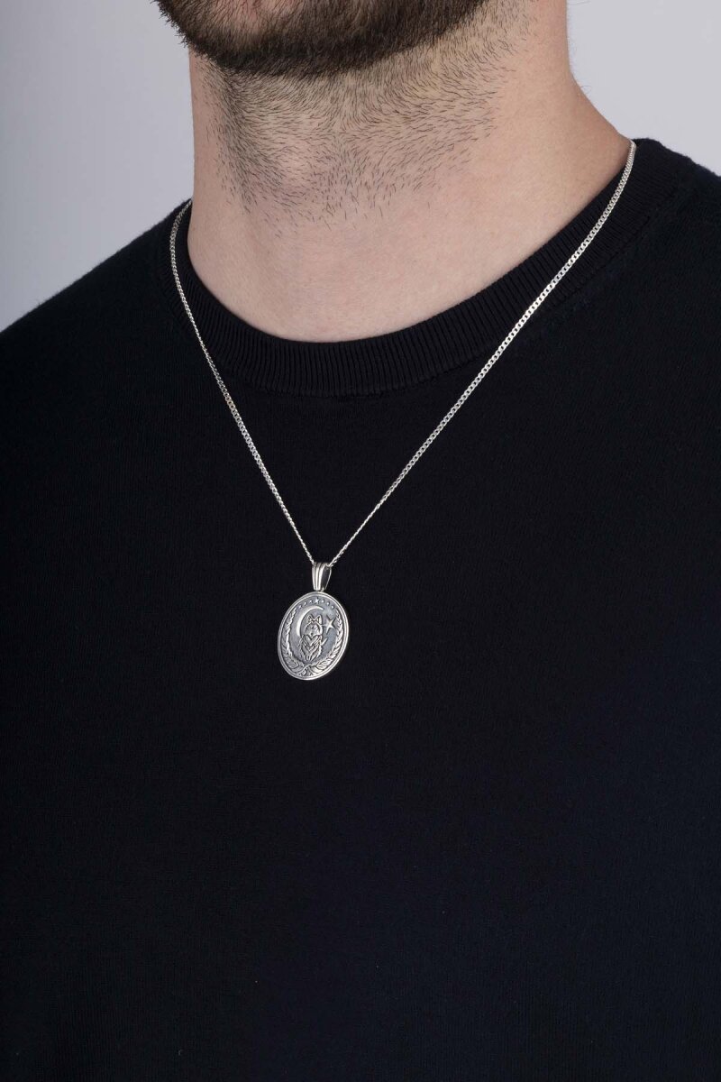 Bozkurt Ve Ay Yıldızlı 925 Ayar Gümüş Kolye - 2