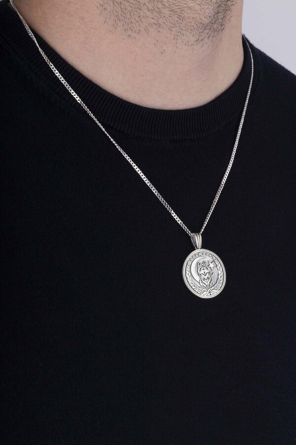 Bozkurt Ve Ay Yıldızlı 925 Ayar Gümüş Kolye - 3