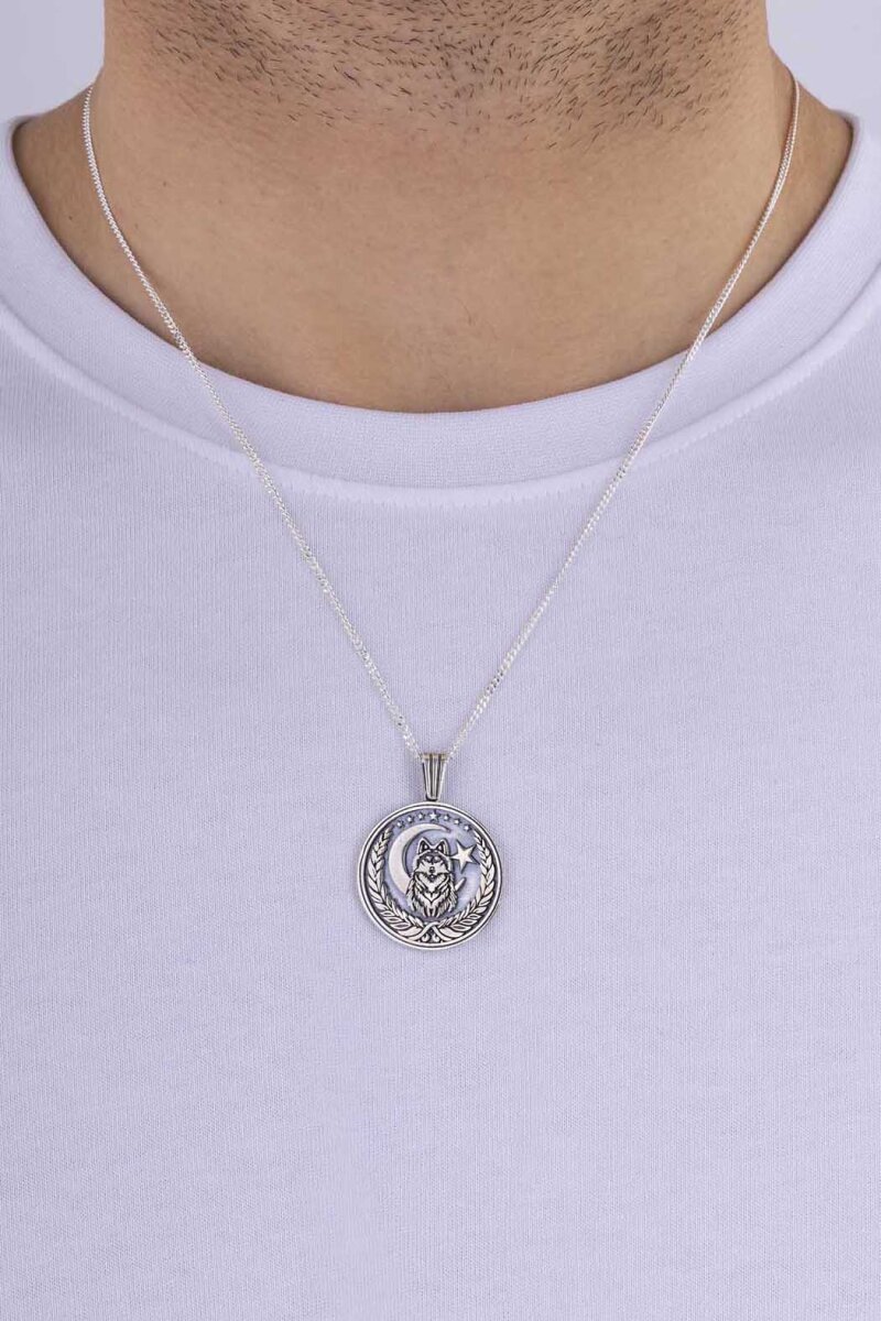 Bozkurt Ve Ay Yıldızlı 925 Ayar Gümüş Kolye - 3