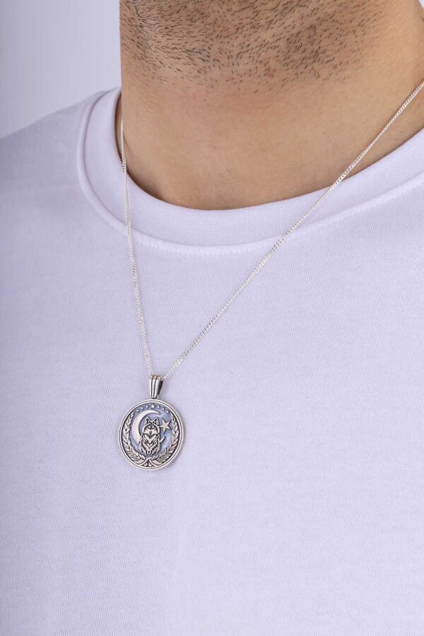 Bozkurt Ve Ay Yıldızlı 925 Ayar Gümüş Kolye - Gümüş Pazarım