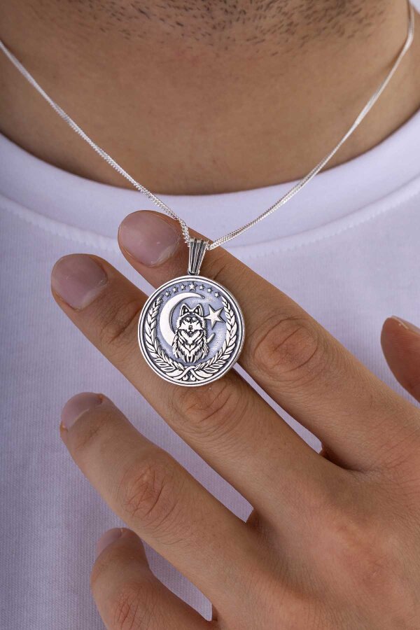 Bozkurt Ve Ay Yıldızlı 925 Ayar Gümüş Kolye - Gümüş Pazarım