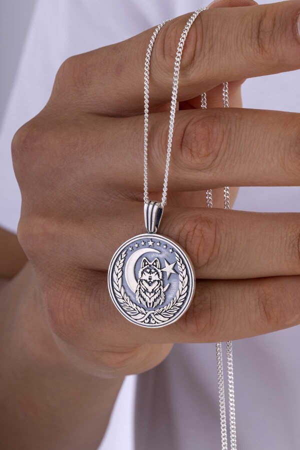 Bozkurt Ve Ay Yıldızlı 925 Ayar Gümüş Kolye - Gümüş Pazarım