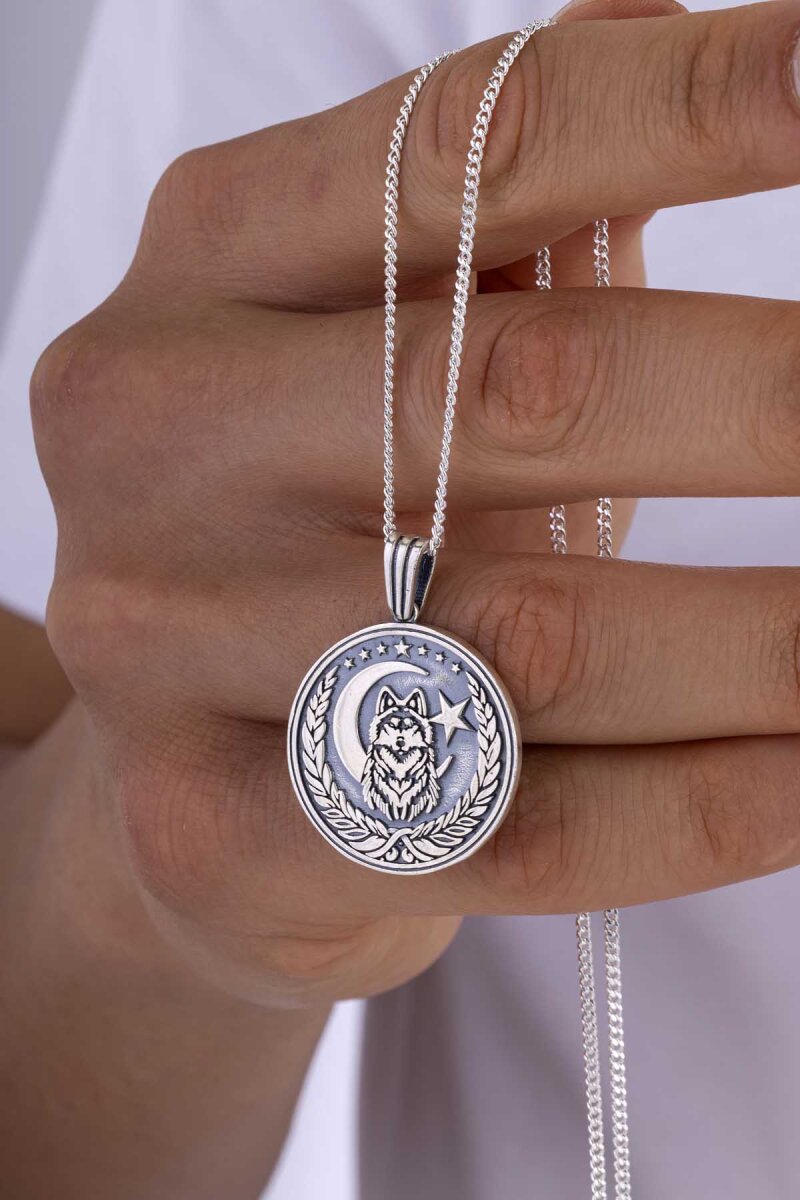 Bozkurt Ve Ay Yıldızlı 925 Ayar Gümüş Kolye - 1