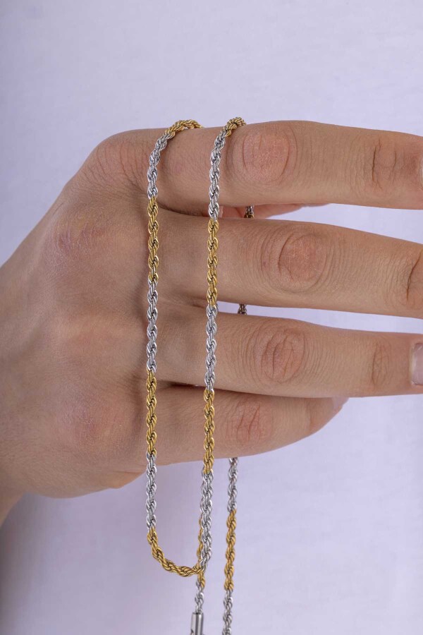 Burgu Model Çift Renk Altın Kaplama Erkek Çelik Zincir - Gümüş Pazarım