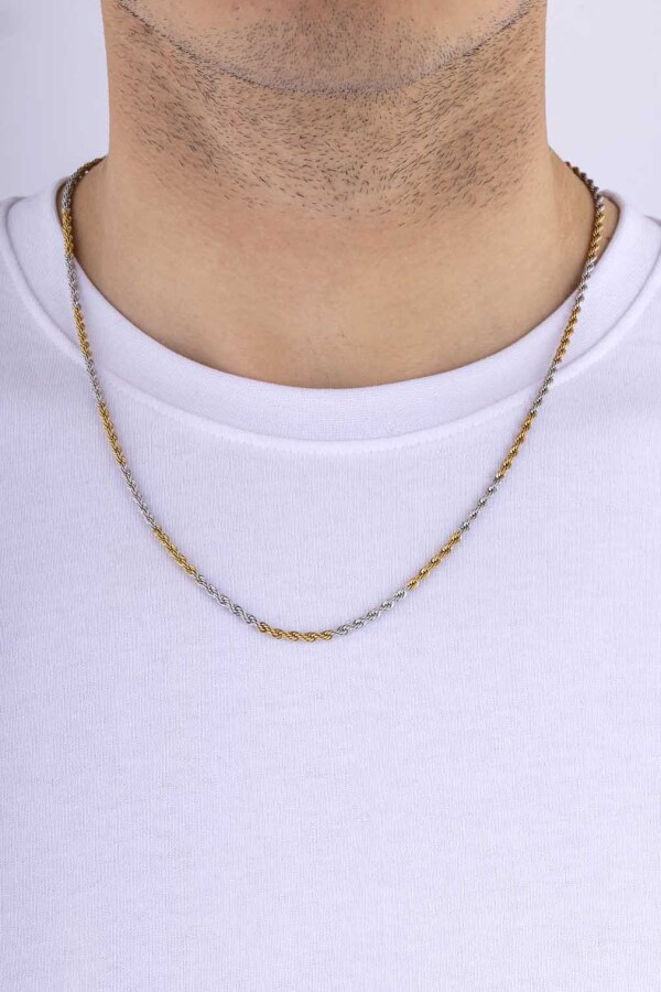 Burgu Model Çift Renk Altın Kaplama Erkek Çelik Zincir - Gümüş Pazarım