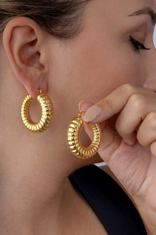 Burgu Model Halka Altın Kaplama Çelik Kadın Küpe - Gümüş Pazarım