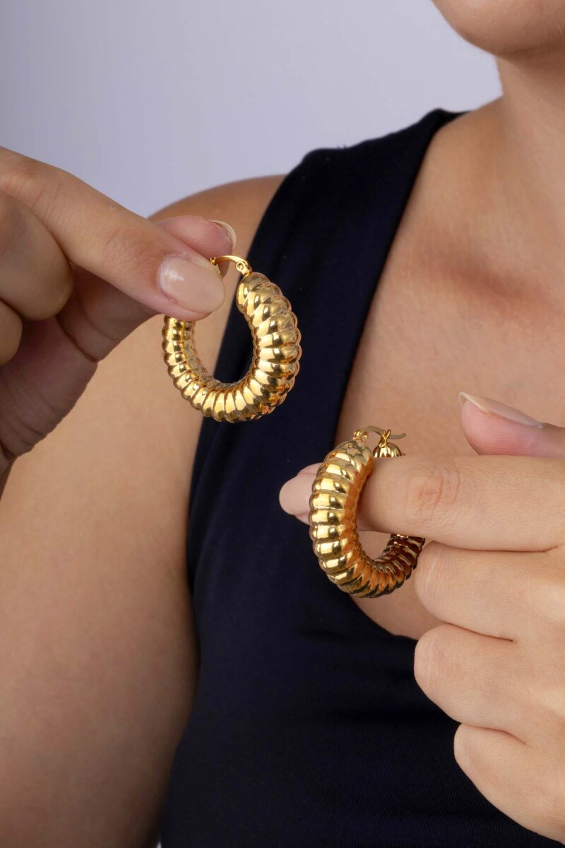 Burgu Model Halka Altın Kaplama Çelik Kadın Küpe - 2