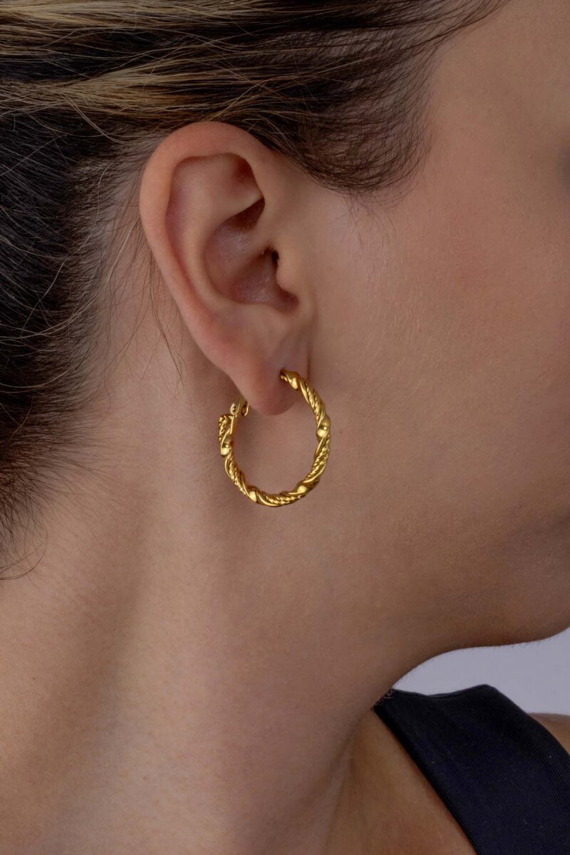 Altın Kaplama Burgu Model Halka Çelik Küpe - 2