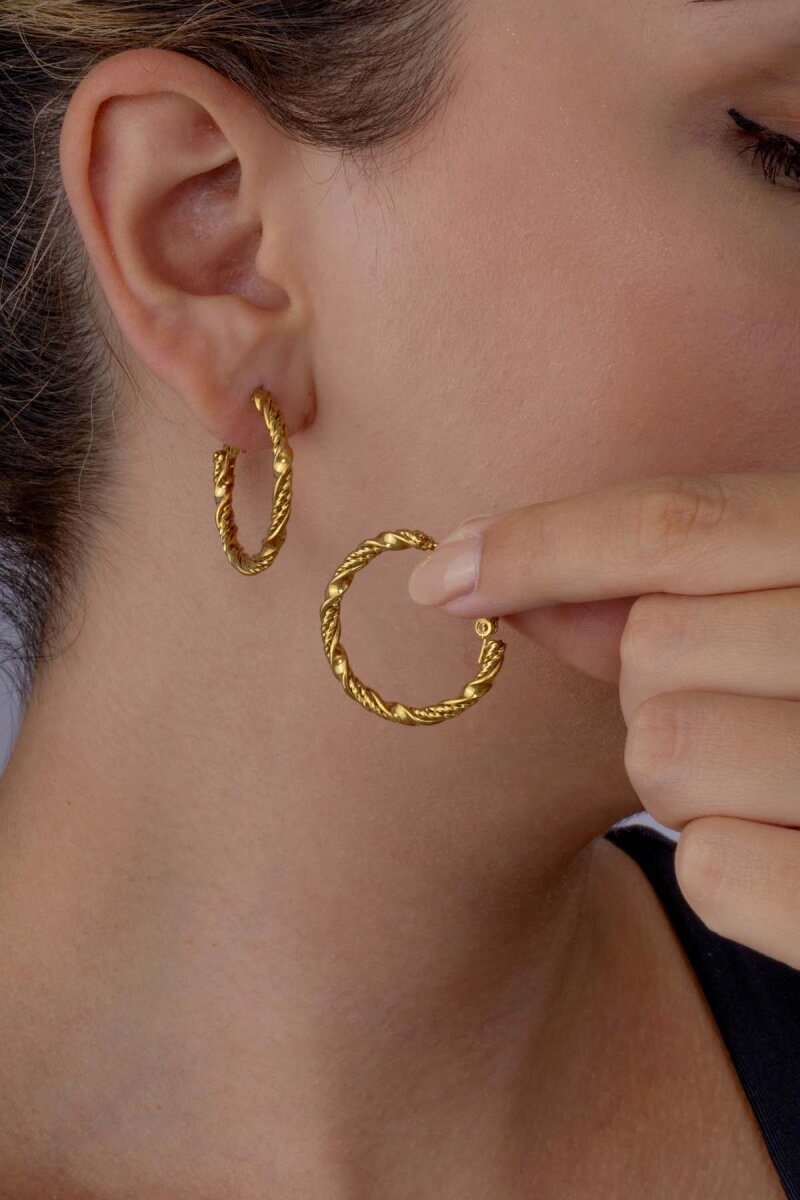 Altın Kaplama Burgu Model Halka Çelik Küpe - 1