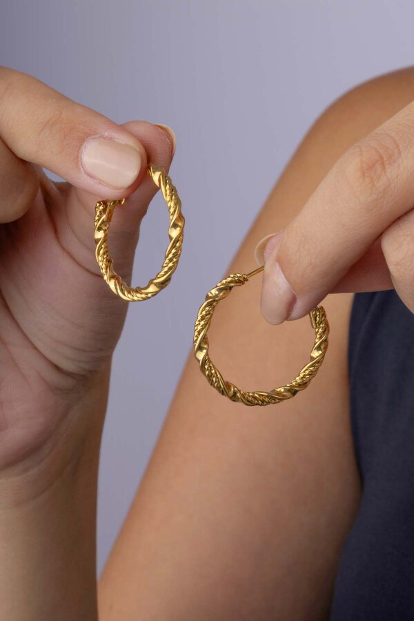 Altın Kaplama Burgu Model Halka Çelik Küpe - 3