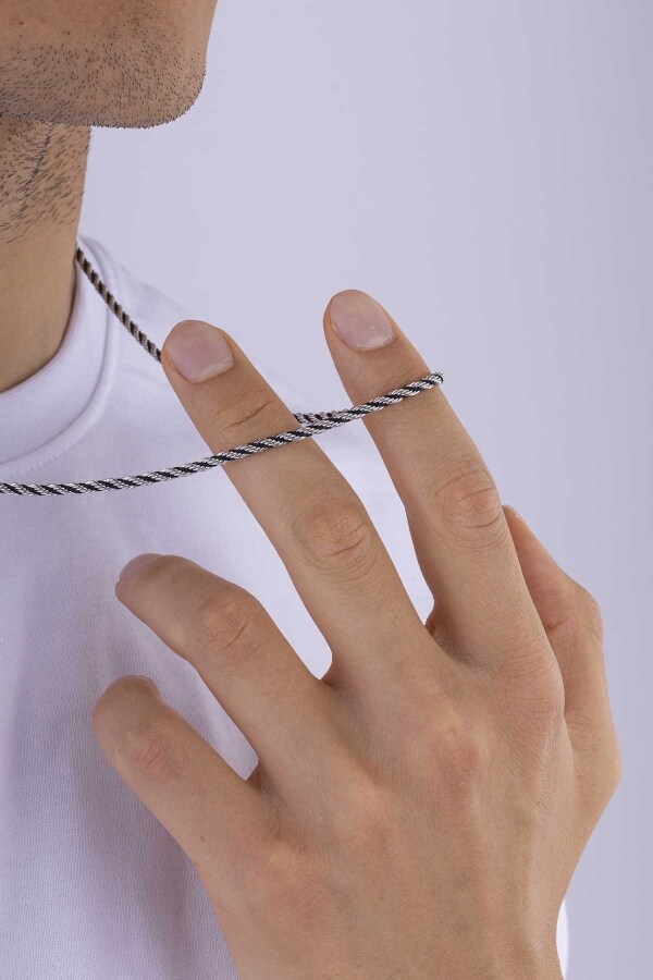 Burgu Model Siyah Geçişli Çelik Erkek Zincir - 3