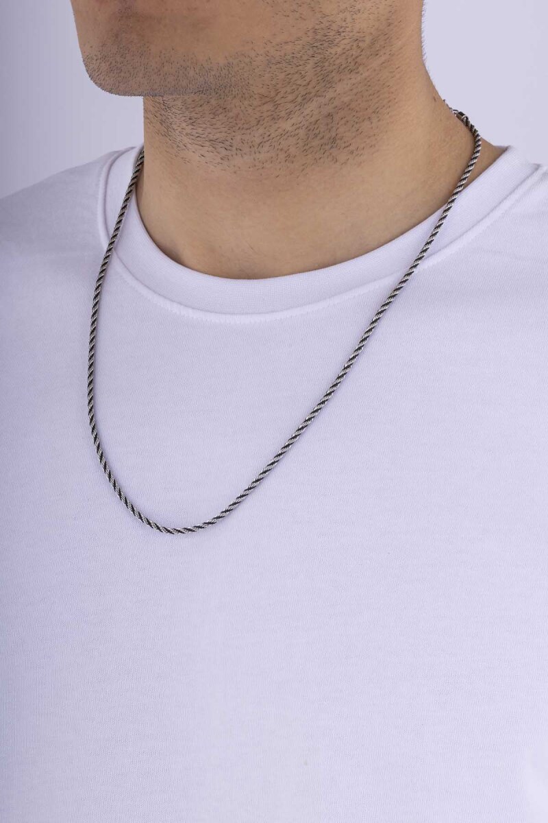 Burgu Model Siyah Geçişli Çelik Erkek Zincir - 2