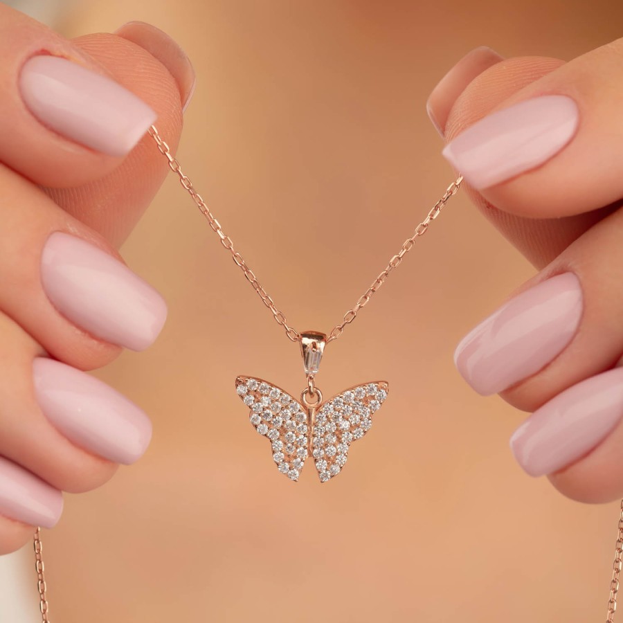 Gümüş Pazarım - Butterfly Motif Women's Silver Necklace