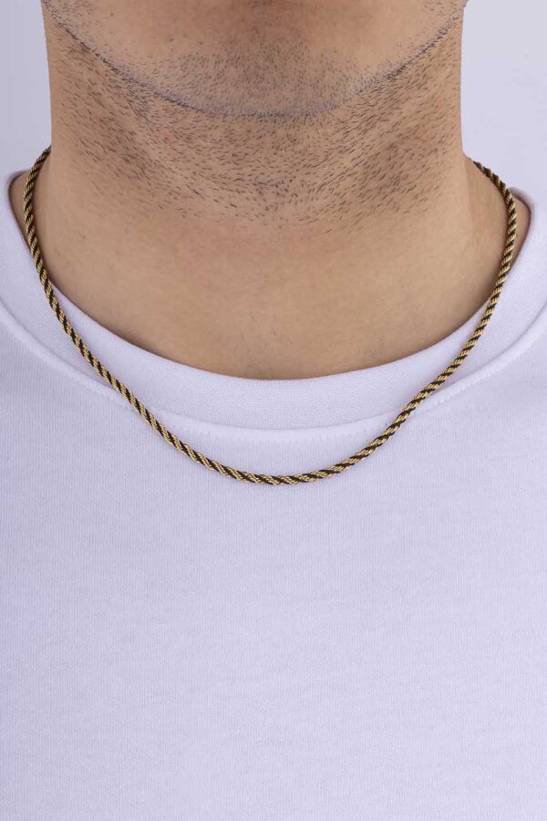 Çift Renkli Siyah Geçişli Altın Kaplama Çelik Erkek Zincir - Gümüş Pazarım