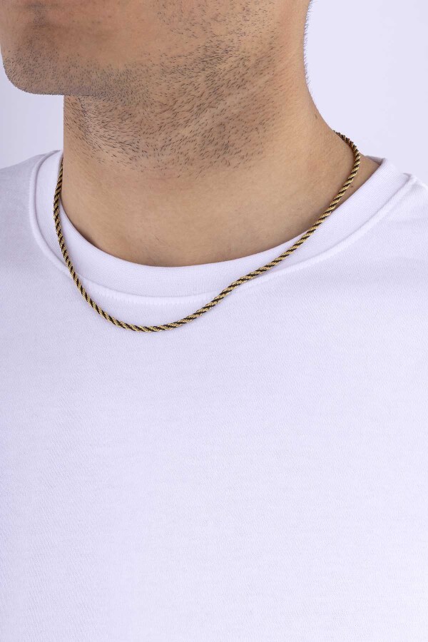 Çift Renkli Siyah Geçişli Altın Kaplama Çelik Erkek Zincir - Gümüş Pazarım