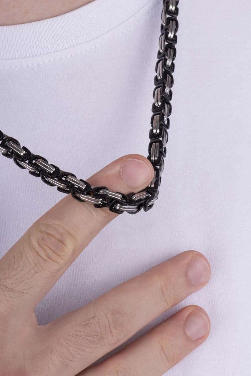 Çift Renkli Siyah Geçişli Çelik Erkek Kral Zincir Kolye - 1