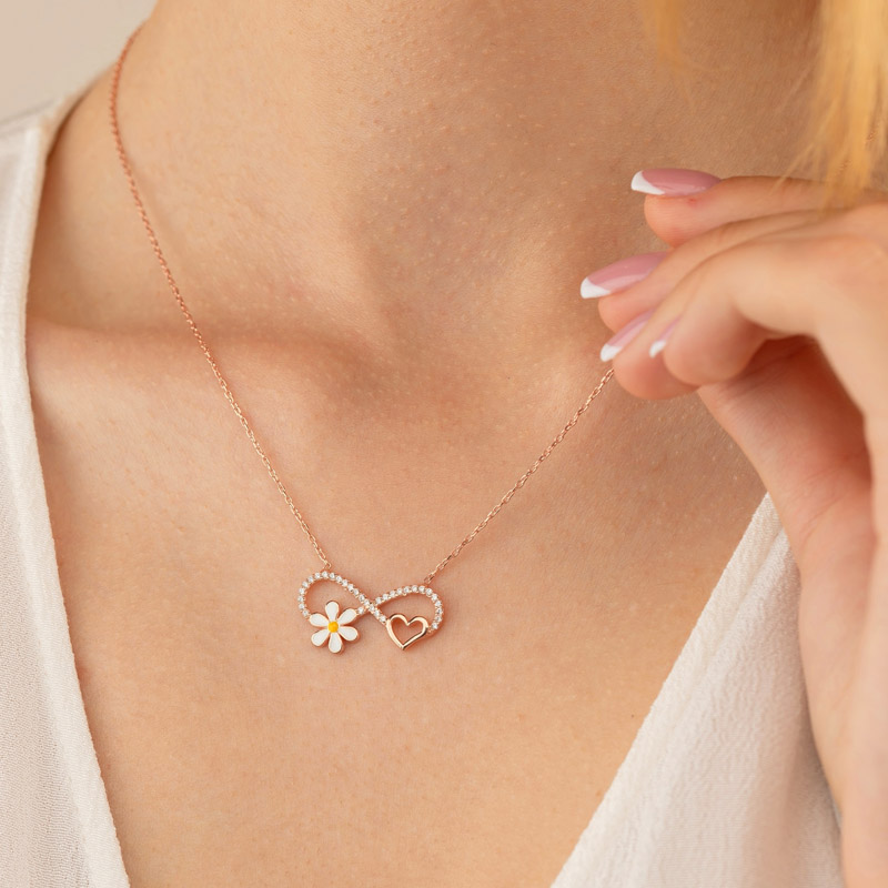 Gümüş Pazarım - Daisy Heart Motif Infinity Silver Necklace (1)