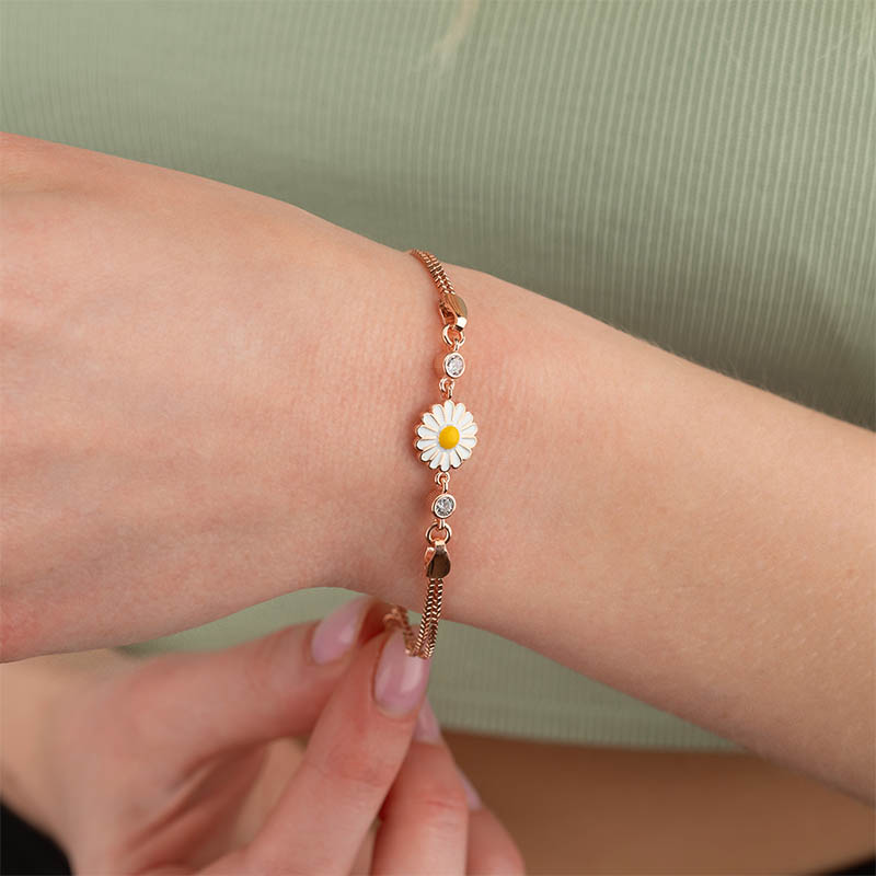 Daisy Motif Silver Bracelet - Thumbnail