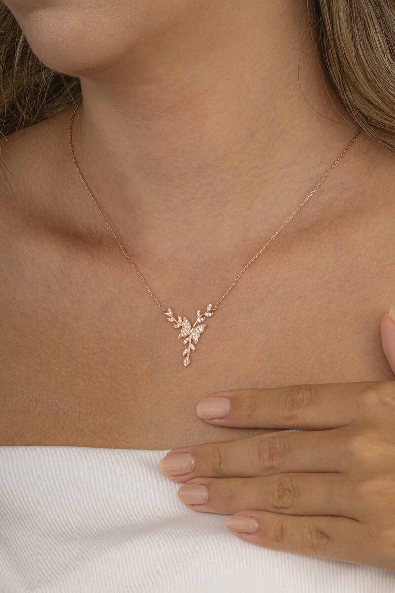 Dal Figürlü Kelebek Gümüş Kolye - 2