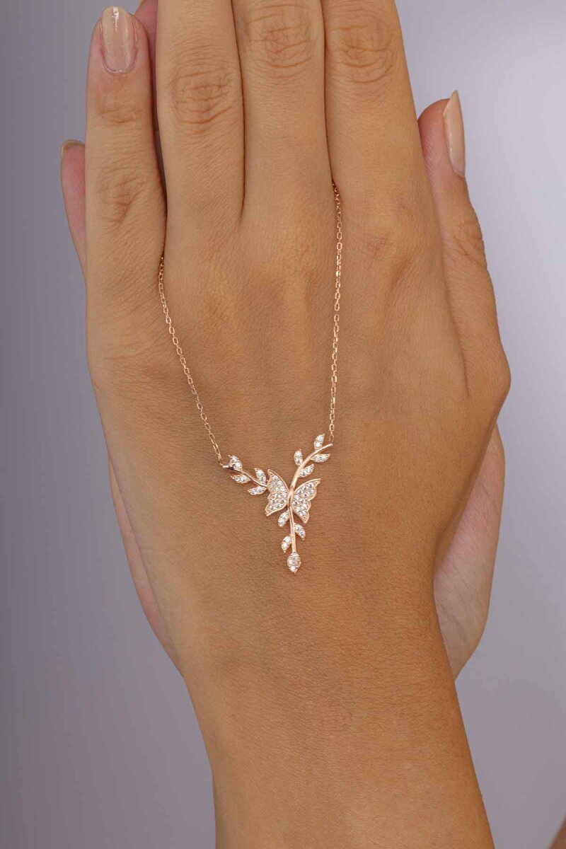 Dal Figürlü Kelebek Gümüş Kolye - 1