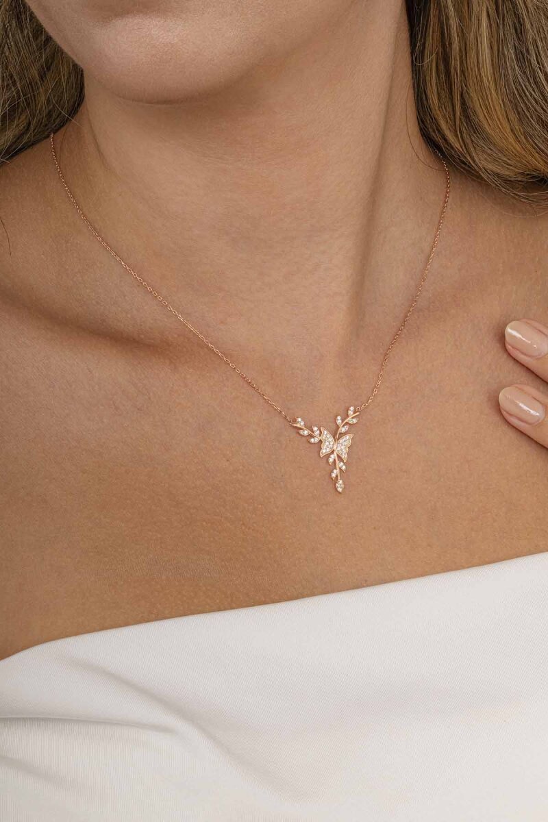 Dal Figürlü Kelebek Gümüş Kolye - 3