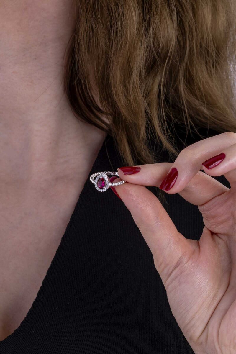 Damla Kesim Yakut Taşlı Gümüş Yüzük - 1