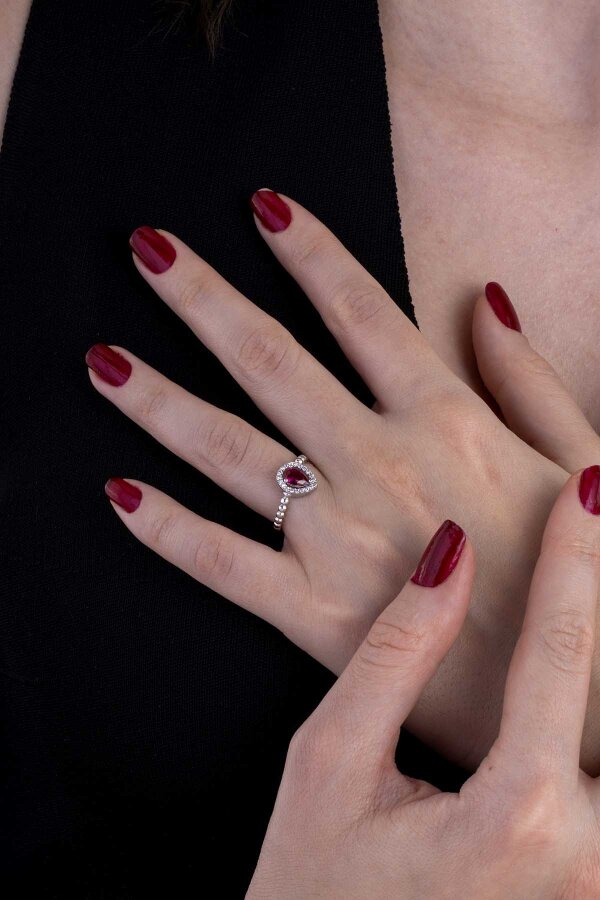 Damla Kesim Yakut Taşlı Gümüş Yüzük - Gümüş Pazarım