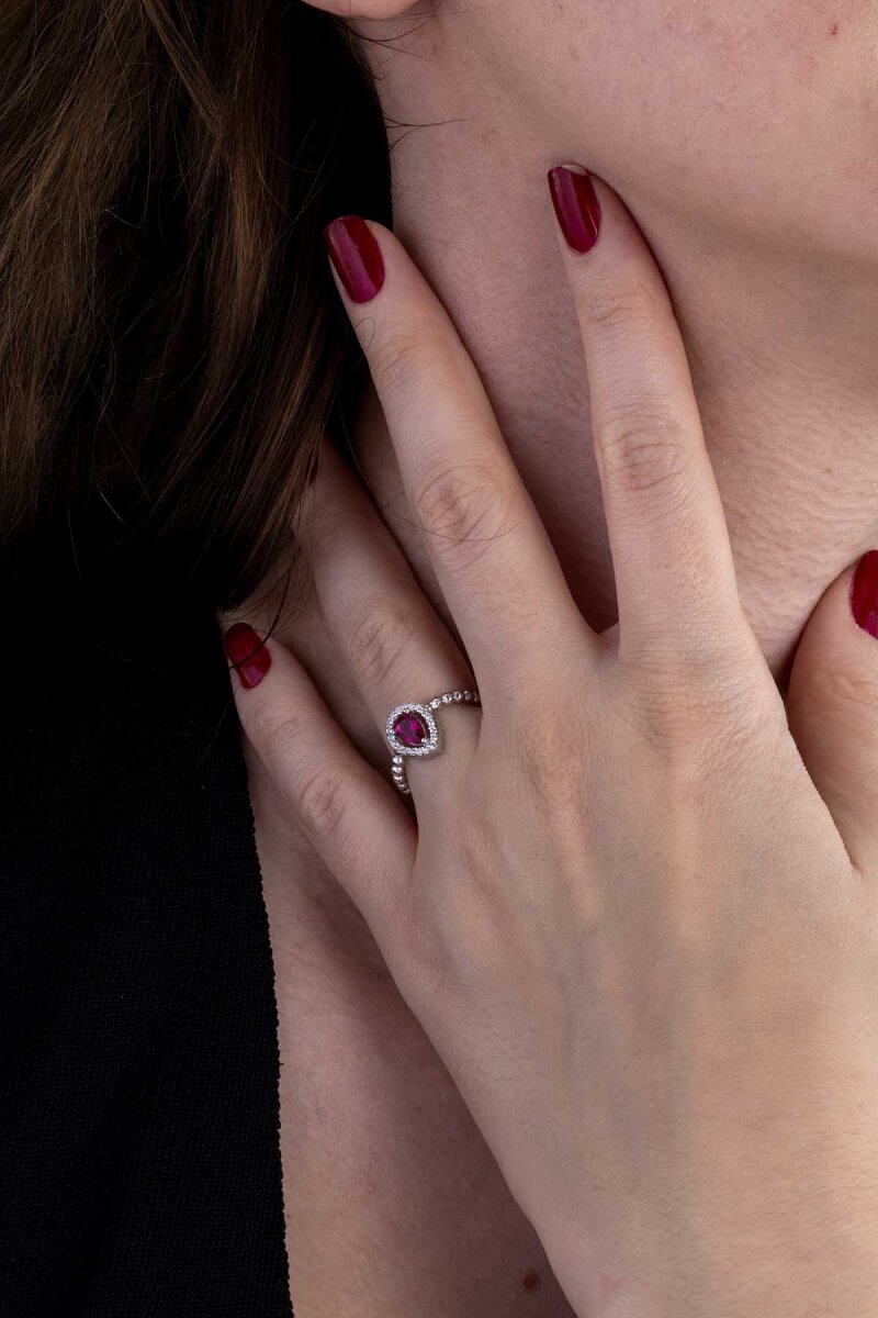 Damla Kesim Yakut Taşlı Gümüş Yüzük - 3