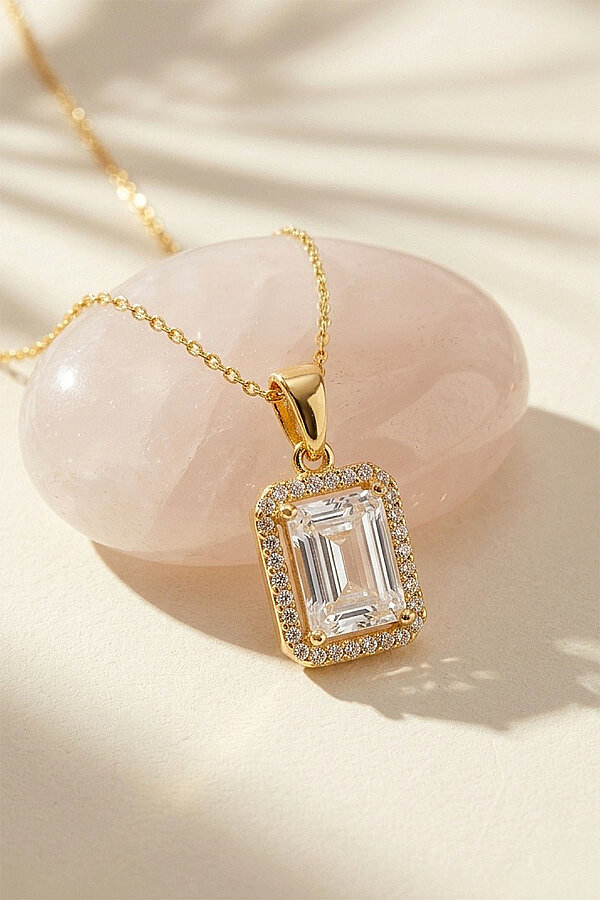 Dikdörtgen Kesim Altın Kaplama Baget Gümüş Kolye - Gümüş Pazarım