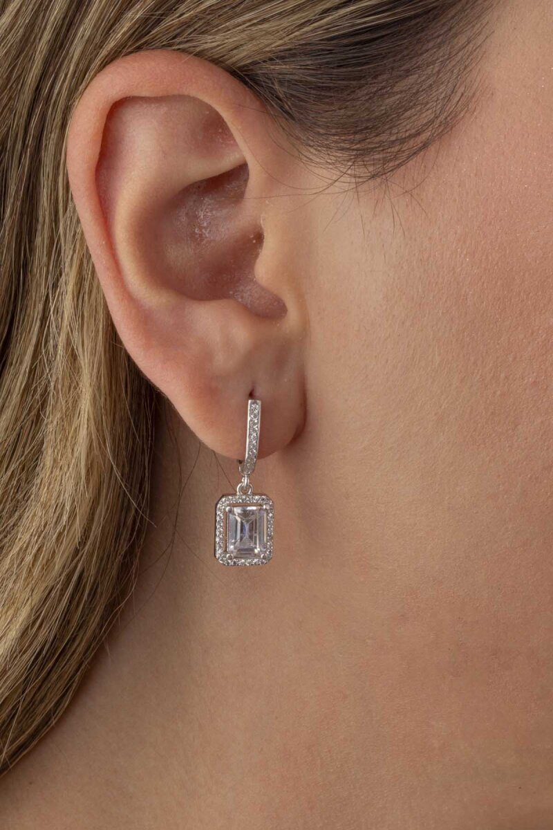 Dikdörtgen Taşlı Baget Taşlı Gümüş Küpe - 1