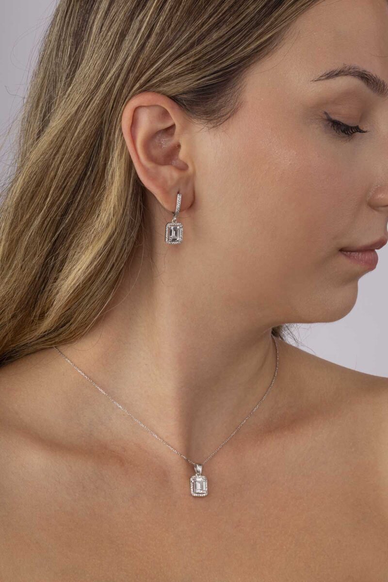 Dikdörtgen Taşlı Baget Taşlı Gümüş Set - 2