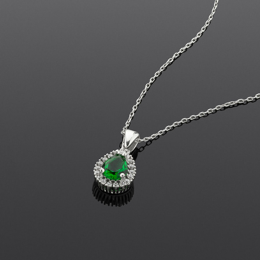Gümüş Pazarım - Drop Cut Emerald Silver Necklace