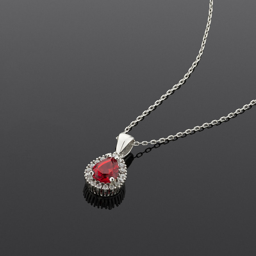 Gümüş Pazarım - Drop Cut Ruby Silver Necklace