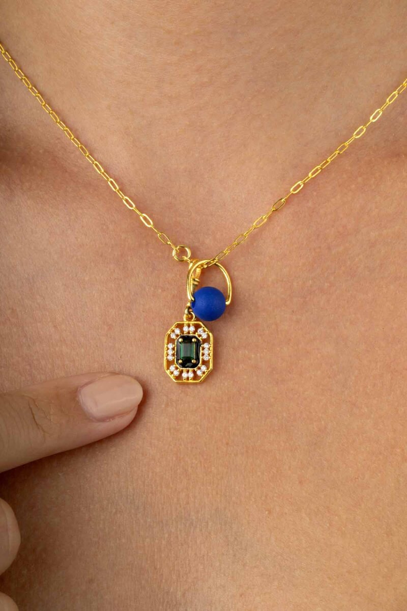 Emerald Kesim Zümrüt 925 Ayar Gümüş Altın Kaplama Kadın Kolye - 2