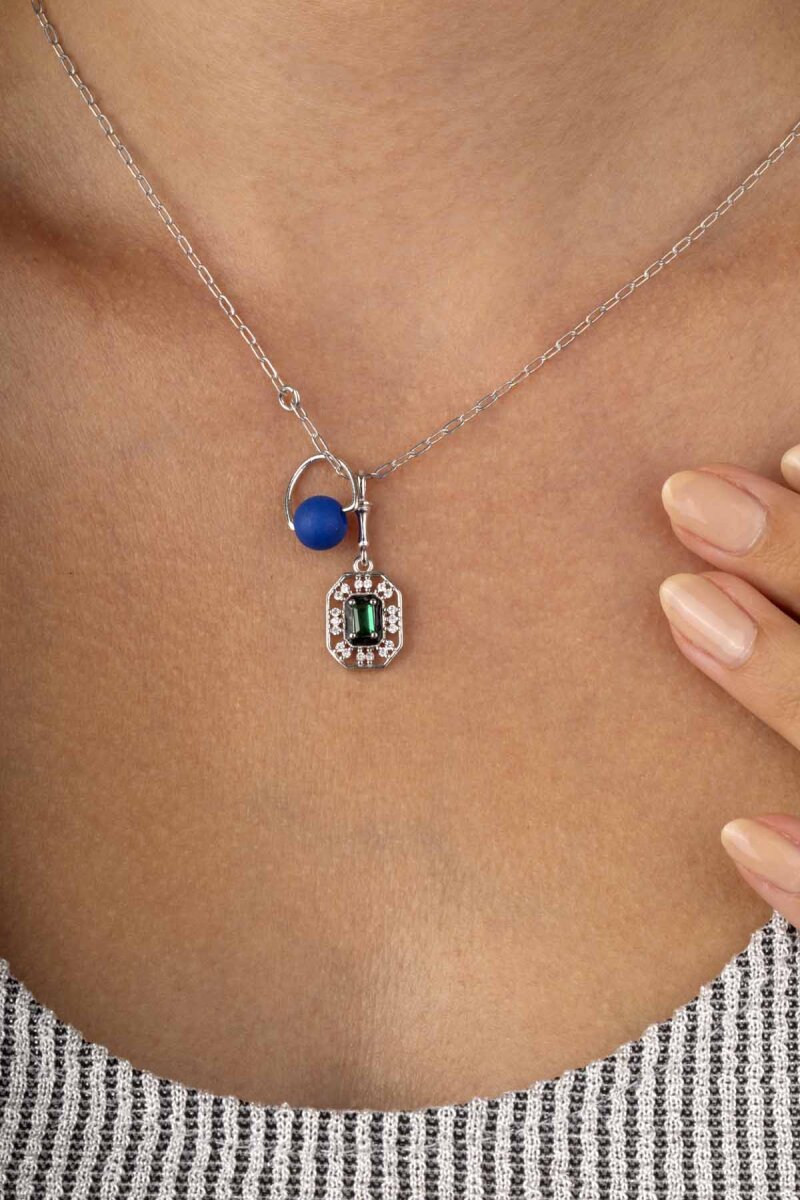 Emerald Kesim Zümrüt 925 Ayar Gümüş Kadın Kolye - 2