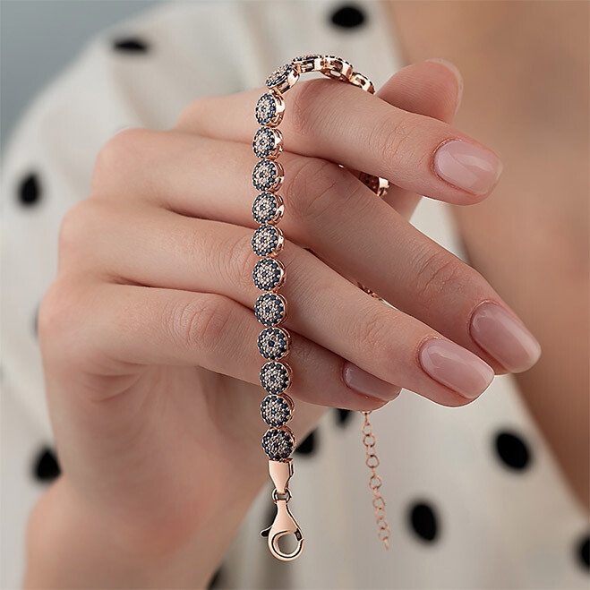 Gümüş Pazarım - Evil Eye Bead Waterway Silver Bracelet