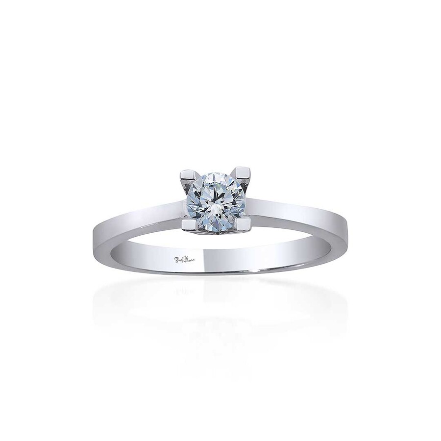 Four Prongs V Cut Solitaire Silver Ring - Thumbnail
