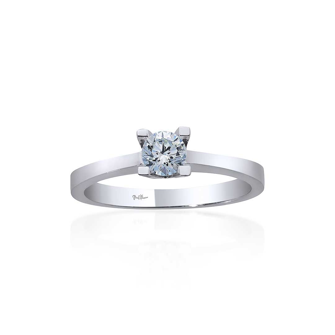 Four Prongs V Cut Solitaire Silver Ring