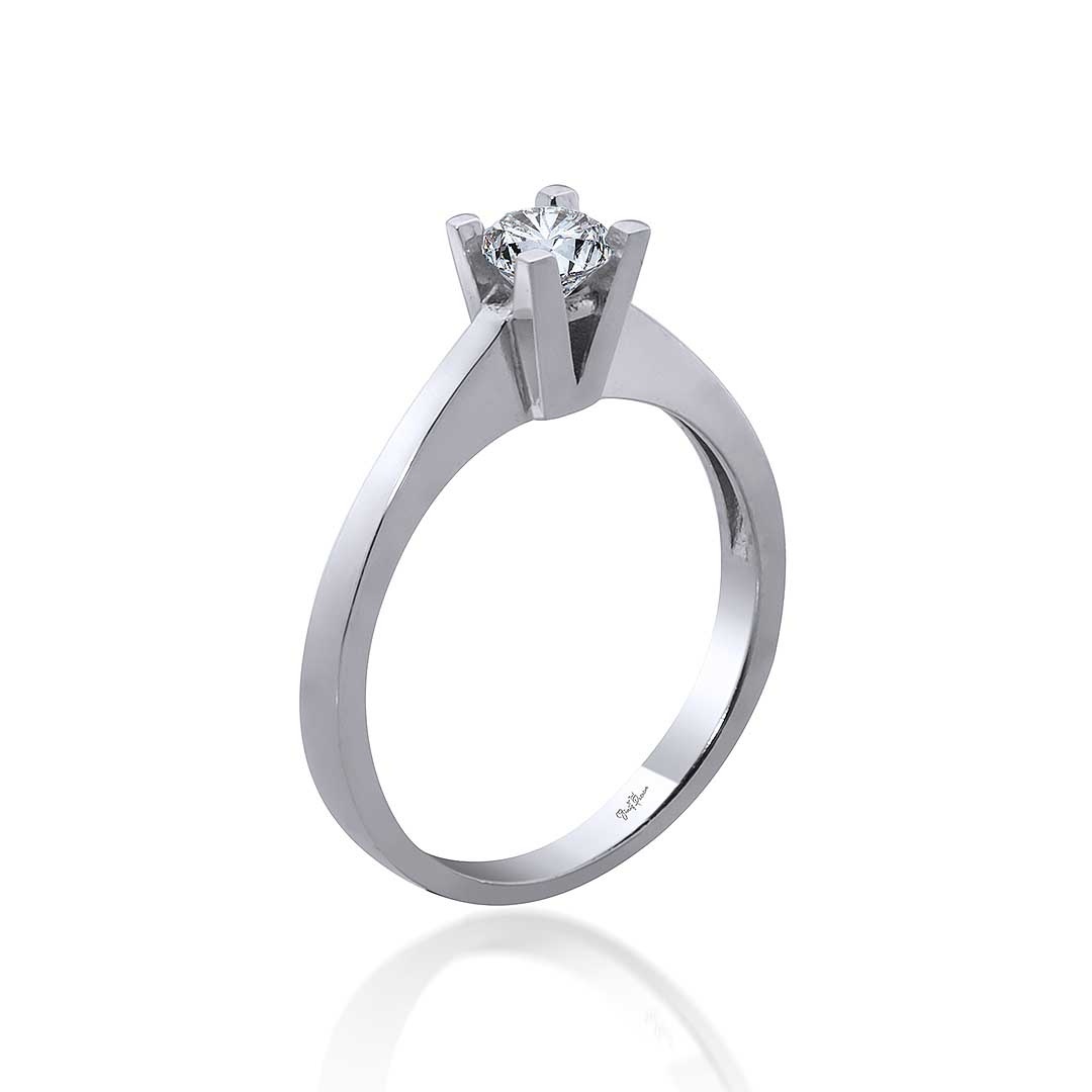 Four Prongs V Cut Solitaire Silver Ring