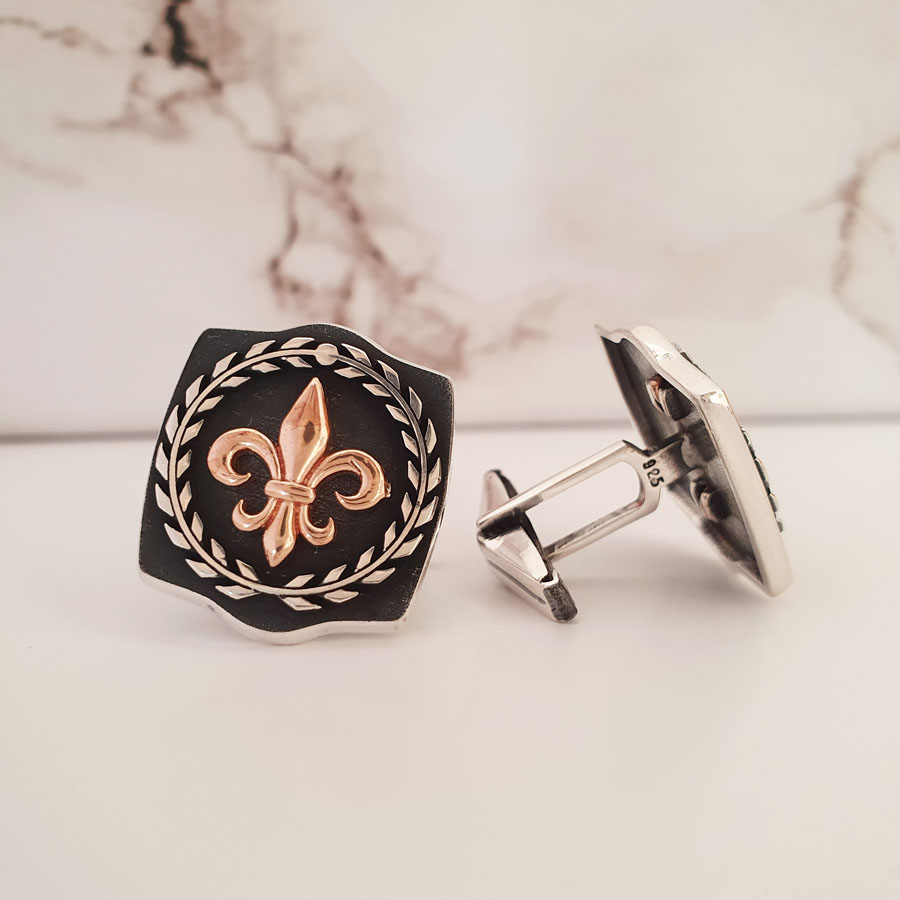 French Tulip Silver Cufflink - Thumbnail