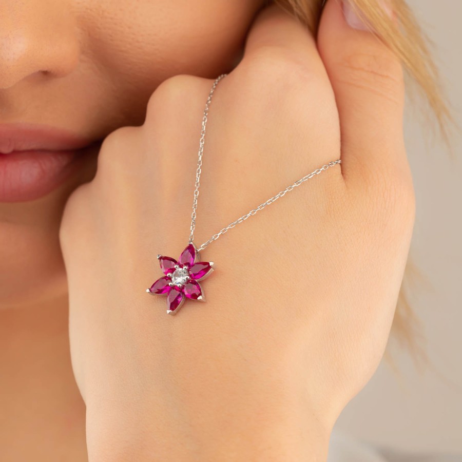 Fuchsia Stone Violet Silver Necklace - Thumbnail