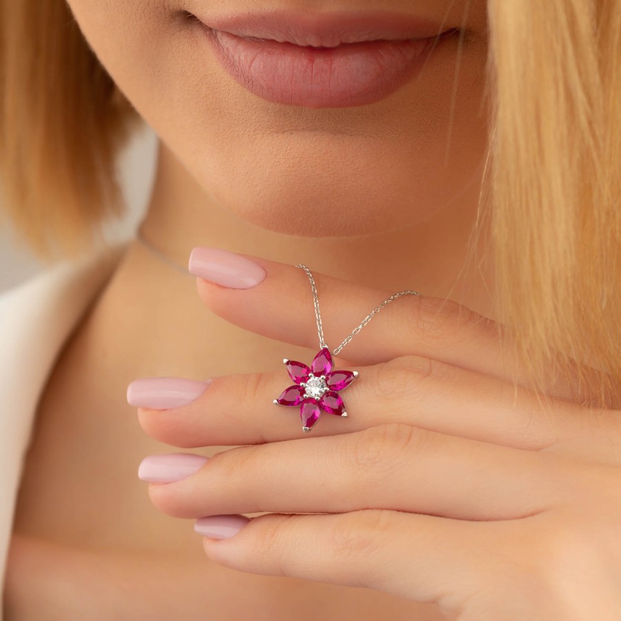 Fuchsia Stone Violet Silver Necklace - Thumbnail