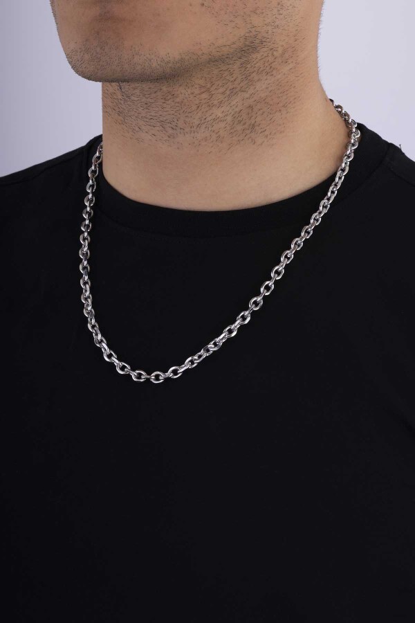 Geçmeli Halka Model Erkek Çelik Zincir - Gümüş Pazarım