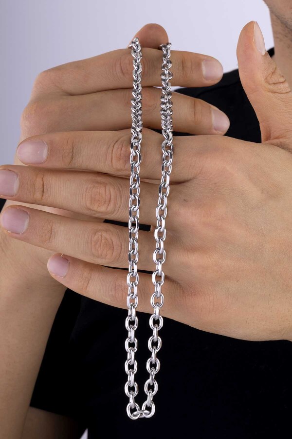 Geçmeli Halka Model Erkek Çelik Zincir - Gümüş Pazarım