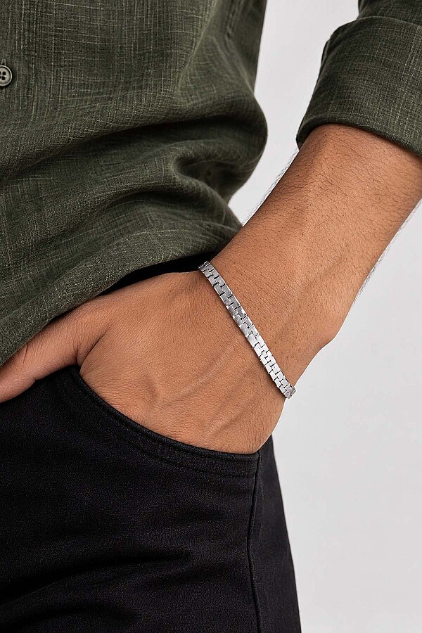Geçmeli Kare Zincir Çelik Erkek Bileklik - Gümüş Pazarım